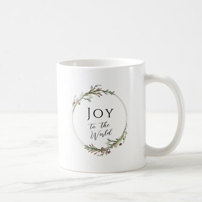 Caneca De Café Joy to the World Minimalist Wreath (Direita)
