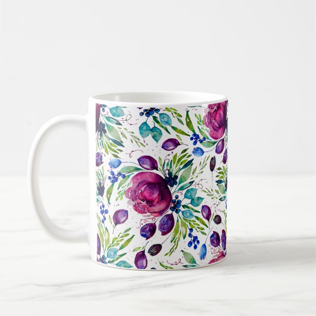 Caneca De Café Joyful Peonies Watercolor Floral (Esquerda)