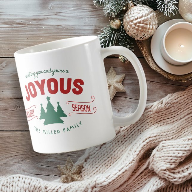 Caneca De Café Joyous Holiday Season Fir Trees Red/Green ID580 (Criador carregado)