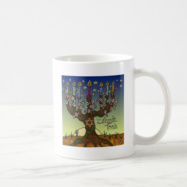 Caneca De Café Judaica L'shanah Tovah Tree Of Life Gifts Roupa (Direita)