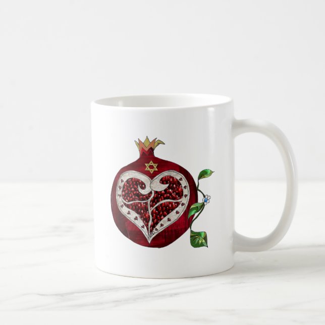 Caneca De Café Judaica Pomegranate Heart Hanukkah Rosh Hashanah (Direita)