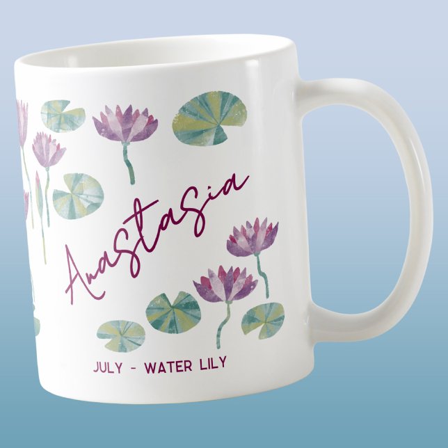 Caneca De Café July Birth Flower Custom Name Water Lily (July birth month flower water Lily watercolor art personalized custom name coffee mug gift)