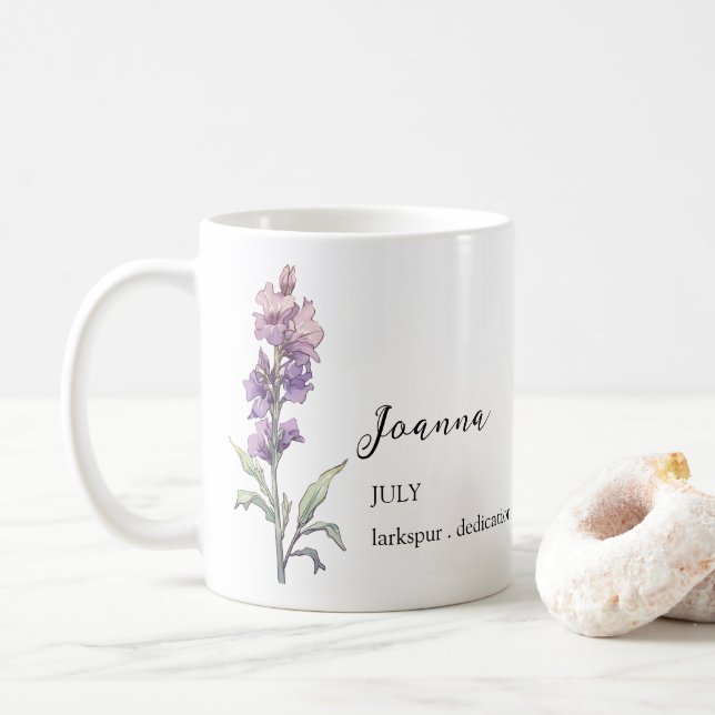 CANECA DE CAFÉ JULY LARKSPUR BIRTH FLOWY MENTH NAME GIFT (Com Donut)