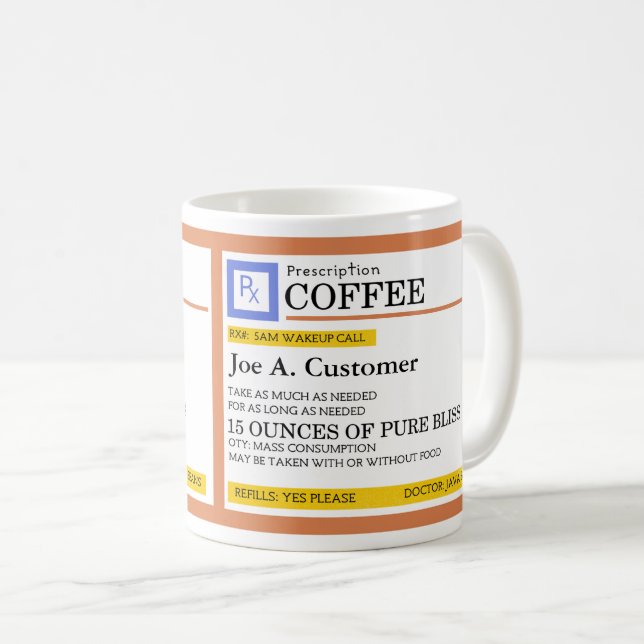 Caneca De Café Jumbo Mug de Café com Prescrição com Nome Personal (Frente Esquerda)