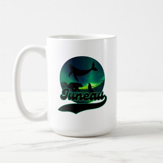 Caneca De Café Juneau Alaska Wolf Bear Aurora Norte AK (Esquerda)