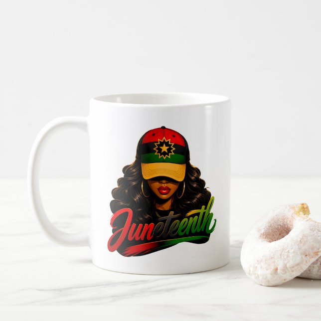 Caneca De Café Juneteenth Mulheres Afro Negras Melanina Liberdade (Com Donut)