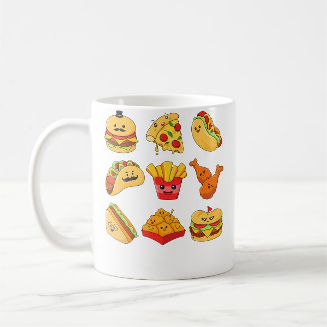 Caneca De Café Junk Food Cartoons Fried Food Pizza Chicken Nugget (Esquerda)