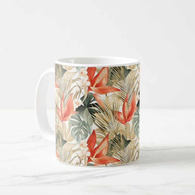 Caneca De Café Junta Floral de Anthurium Laranja Tropical (Frente Esquerda)
