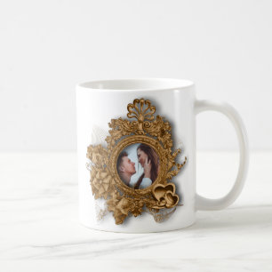 Caneca De Café "Juntos Para Sempre" Moldura de Foto Dourada Vinta