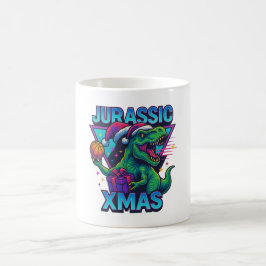 Caneca De Café Jurassic Xmas T-Rex - Retro 80s Neon Dinosaur Xmas