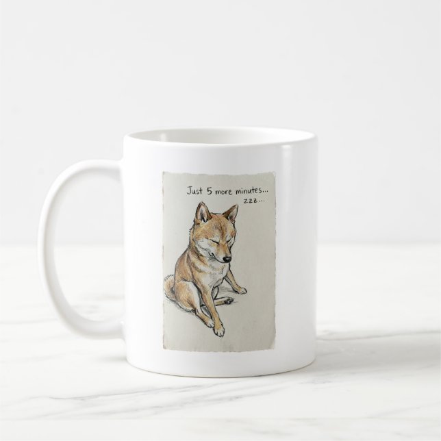 Caneca De Café "Just 5 More Minutes" Sleepy Shiba Inu Nap Art (Esquerda)