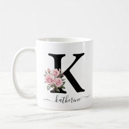 Caneca De Café K Monograma Inicial Flor Floral Rosa Rosas Rosa Mu