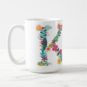 Caneca De Café K Monograma Mug, Floral K Inicial, Botânica