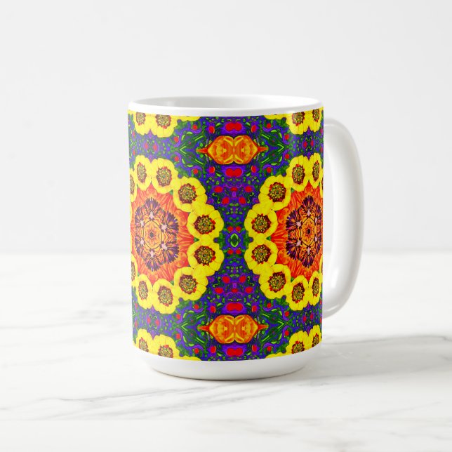 Caneca De Café Kaléidoscope de fleurs dorées (Frente Esquerda)