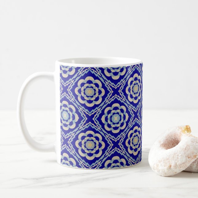 Caneca De Café Kaleidoscópio sem costura Azul-diamante (Com Donut)