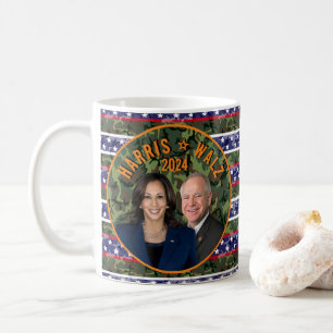 Caneca De Café Kamala Harris Tim Walz Presidente Vice Fotos Camo