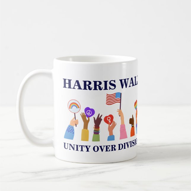 Caneca De Café Kamala Harris Tim Walz Unity Over Division (Esquerda)