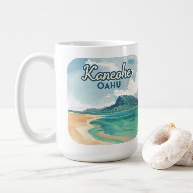 Caneca De Café Kaneohe Sandbar Oahu Hawaii Retro (Com Donut)