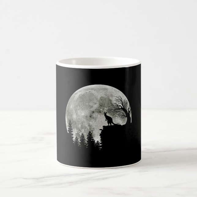 Caneca De Café Kangaroo Stand On Mountain Spooky Halloween Moon (Centro)