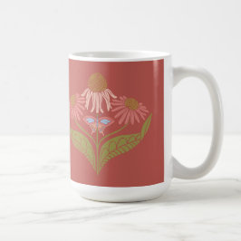 Caneca De Café Kansas Cone Flowers 15 oz, Rosa, Coral, Verde