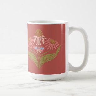 Caneca De Café Kansas Cone Flowers 15 oz, Rosa, Coral, Verde