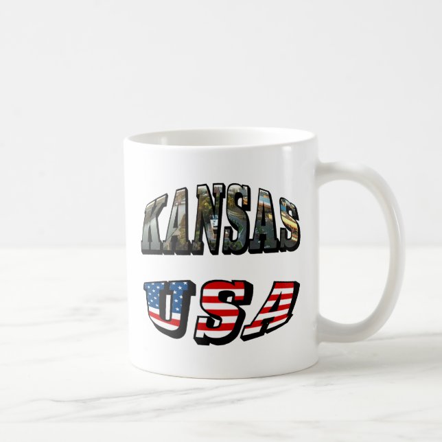 Caneca De Café Kansas Picture e USA Flag Font (Direita)