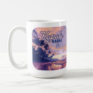 Caneca De Café Kapaa Kauai Hawaii Beach Sunset Palm Tree Retro