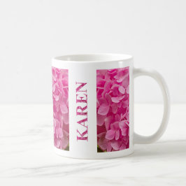 Caneca De Café "Karen" na Primavera rosa Hydrangea Letters & Flow