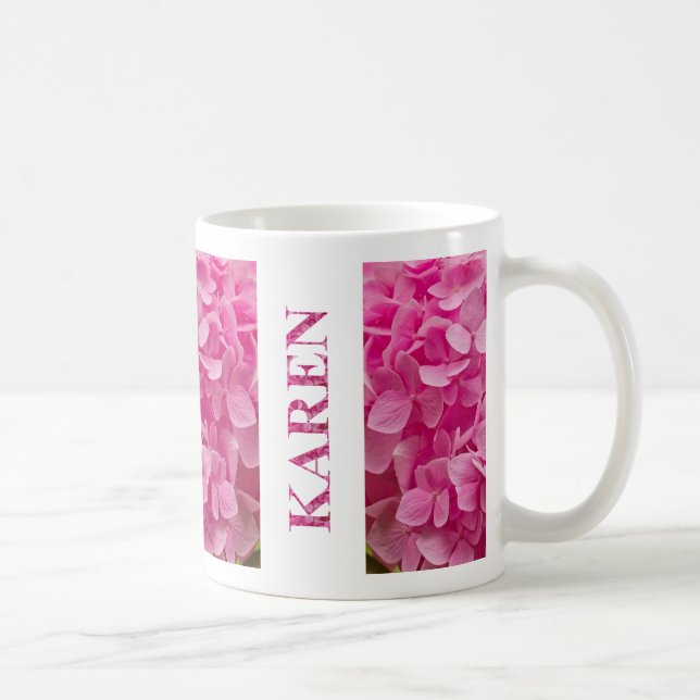 Caneca De Café "Karen" na Primavera rosa Hydrangea Letters & Flow (Direita)