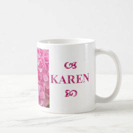 Caneca De Café "Karen" Nome, Letra Floral, Cor-de-Rosa,