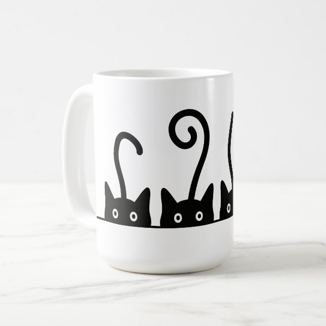 Caneca De Café Kat lijn tekening. Drie katjes. Wereld Kattendag. (Frente Esquerda)