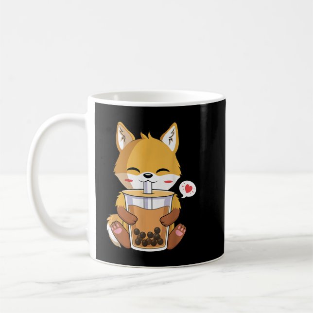 Caneca De Café Kawaii Anime Fox Bebendo Boba Bubble Tea Lover (Esquerda)