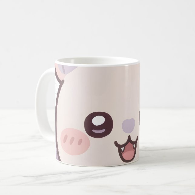 Caneca De Café Kawaii Bat Pastel  "Daisuki" (Frente Esquerda)