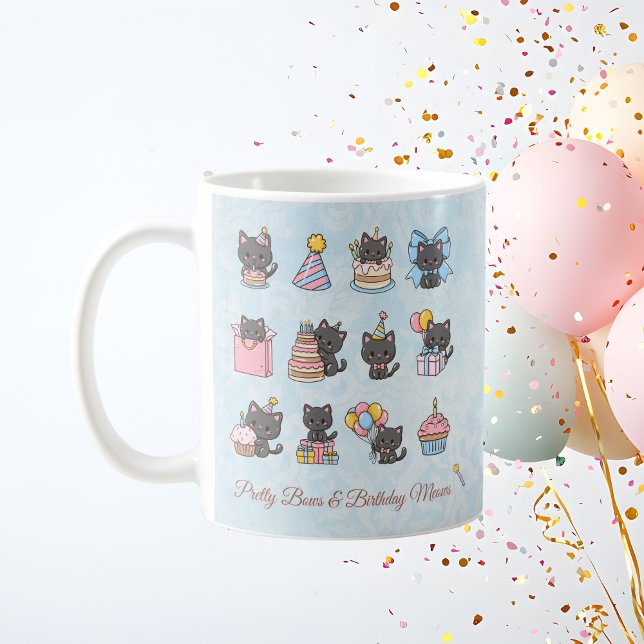 Caneca De Café Kawaii Black Cat Birthday Mug | Birthday Meows (Kawaii Black Cat Birthday Mug | Birthday Meows)