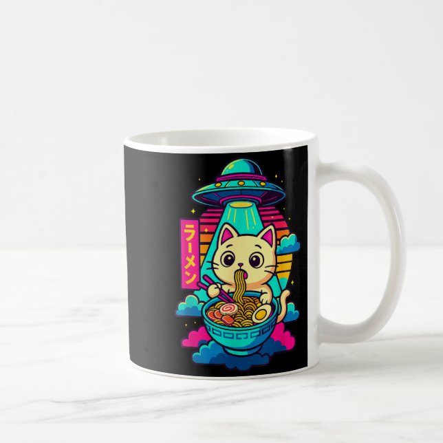 Caneca De Café Kawaii Cat Alien Ufo Ramen Graphic Tee Funny Japan (Direita)