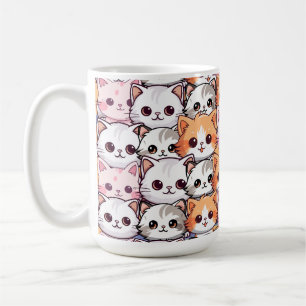 Caneca De Café Kawaii Cat feline Kitten rosto rabisco impressão