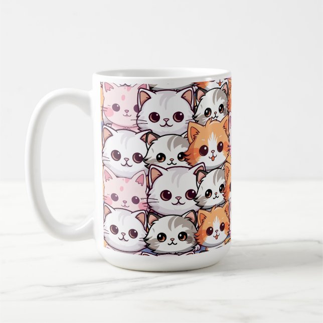 Caneca De Café Kawaii Cat feline Kitten rosto rabisco impressão (Esquerda)