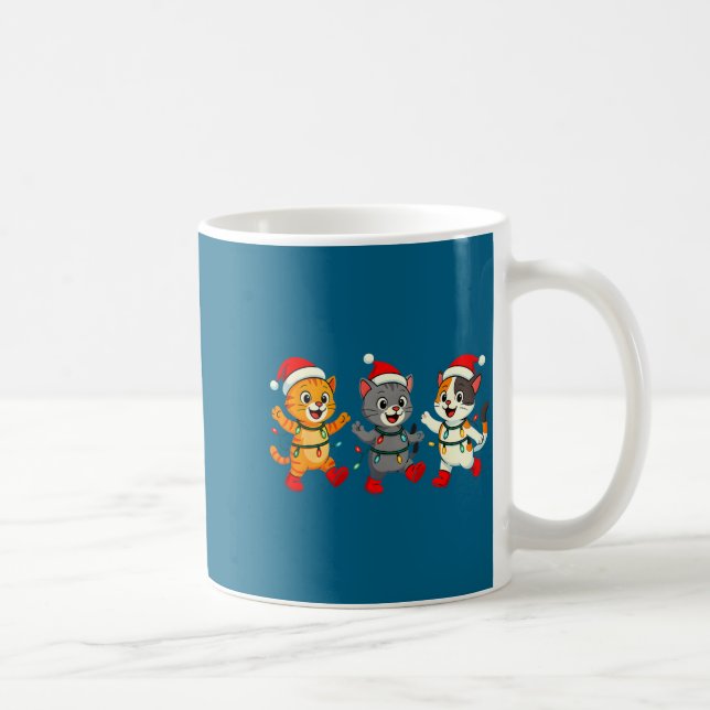 Caneca De Café Kawaii Cats Santa Hat Dancing Lights Christmas Dan (Direita)