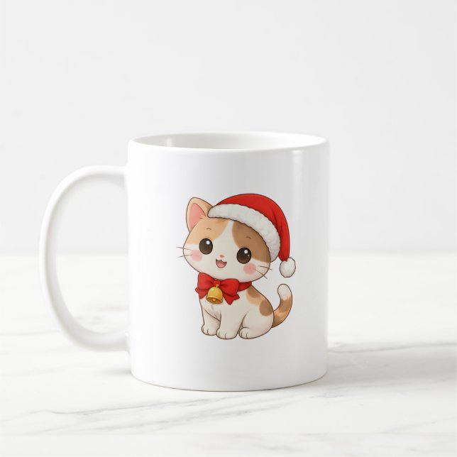 Caneca De Café Kawaii Christmas Cat Mug with Santa Hat (Esquerda)