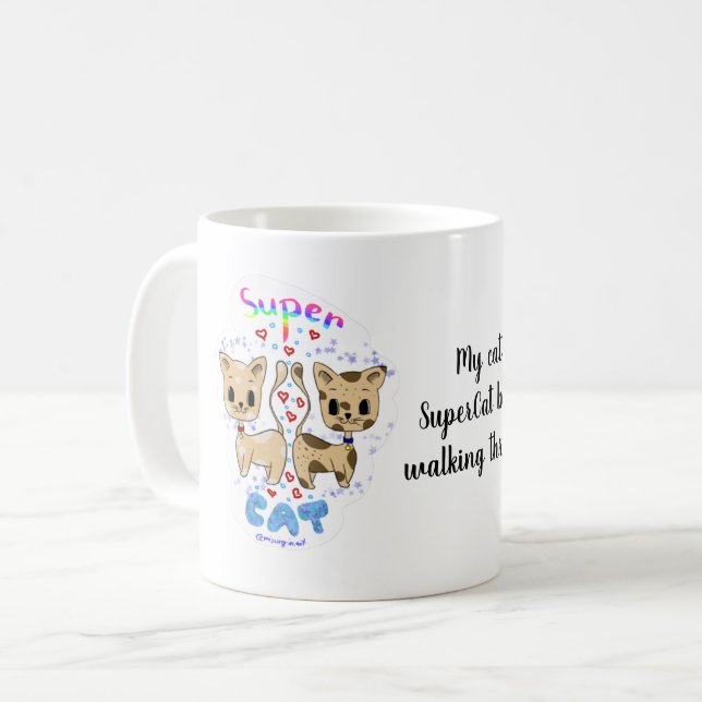 Caneca De Café Kawaii Divertido Cue Super Cat Mug (Frente Esquerda)