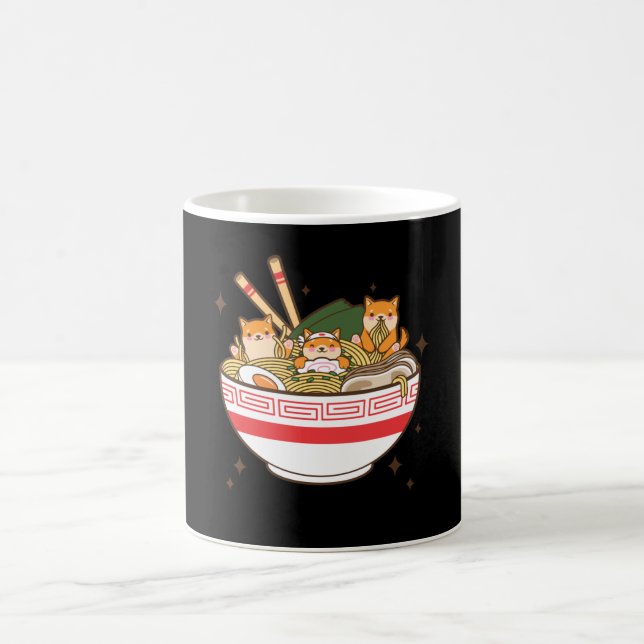 Caneca De Café Kawaii dogs eating Ramen (Centro)