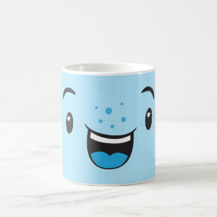 Caneca De Café Kawaii Face Mug Azul Sorria