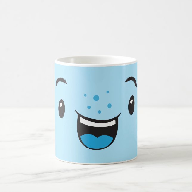 Caneca De Café Kawaii Face Mug Azul Sorria (Centro)