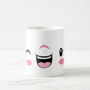 Caneca De Café Kawaii Face Mug, Rosa, Piscando