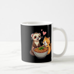 Caneca De Café Kawaii Ferret E Cat Comendo Ramen Cujo Japonês A