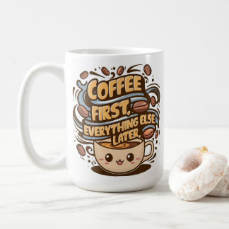 Caneca de Café Kawaii Fofa – “Café Primeiro, Tudo