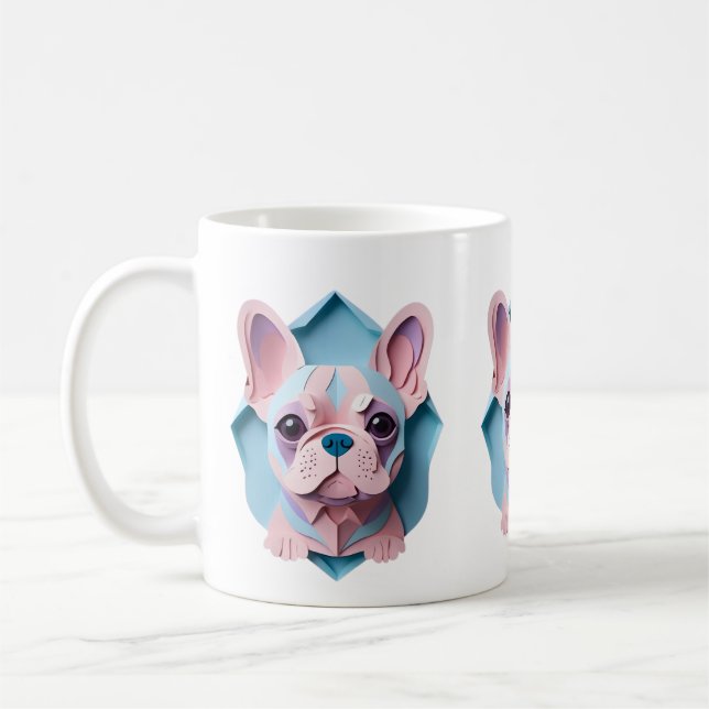 Caneca De Café Kawaii French Bulldog Pastel Paper Cutando Arte (Esquerda)