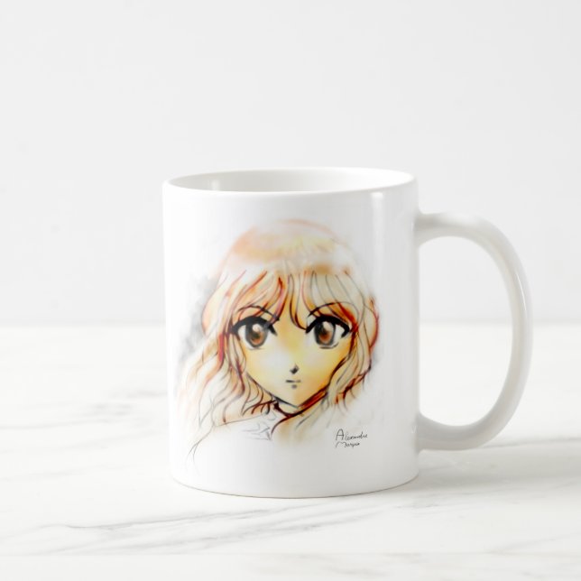 Caneca De Café Kawaii grande dos olhos do esboço da menina do (Direita)