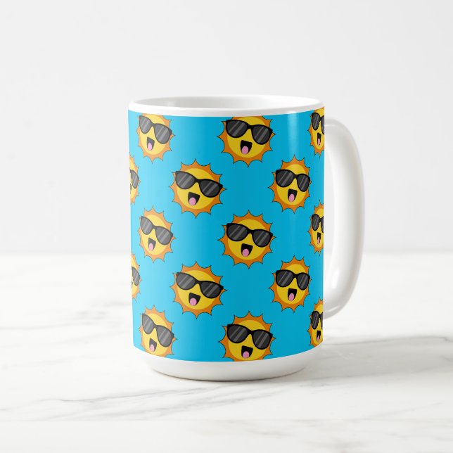 Caneca De Café Kawaii Happy Sun com óculos escuros (Frente Esquerda)