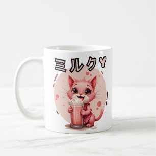 Caneca De Café kawaii morango milkshake cat